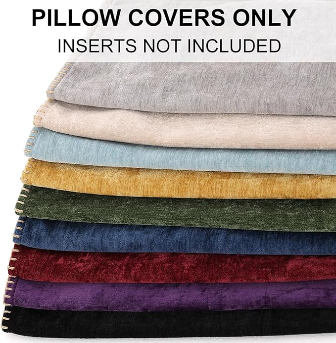 decorUhome Chenille Soft Throw Pillow Covers 12x20 Set of 2, Lumbar Velvet Farmhouse Neutral Decorative Euro Pillow Covers with Stitched Edge for Couch Sofa Bed Home Decor, Beige