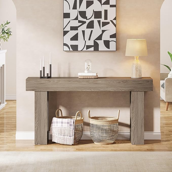 Tribesigns 63-Inch Long Console Table, Wooden Rectangular Sofa Table Behind The Couch, Farmhouse Entryway Table for Entrance, Hallway, Living Room (Grey)