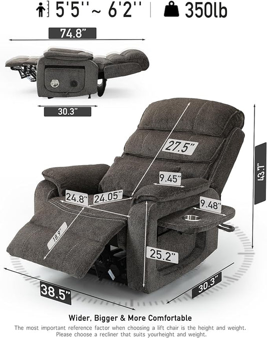Large Power Lift Lazy Boy Recliner Chair with Heated and Massage, Upgraded Dual Motor Lay Flat Recliners, 25in Extra Wide Seat, Cup Holder, Side Pocket