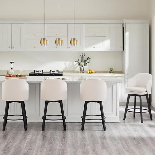Counter Height Barstools 26 inch Upholstered Swivel Bar Stools with Back and Wood Legs for Kitchen Island,Set of 1,Beige Fabric