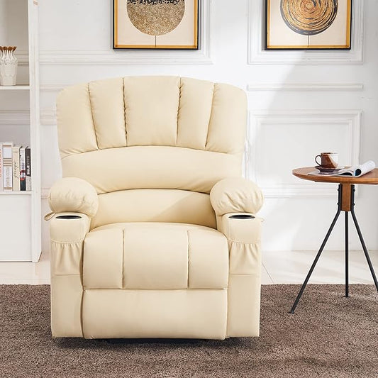 MCombo Power Lift Recliner Chair for Elderly, Lift Chair with Heat and Massage, USB &Type C Ports, Cup Holders, Faux Leather 7095 (Medium, Cream White)