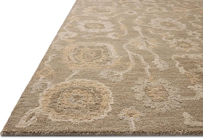 Loloi Chris Loves Julia Dorothea Collection DRT-01 Oak/Natural 5'-0" x 7'-6" Area Rug Wool Neutral Floral Living Room Bedroom Carpet