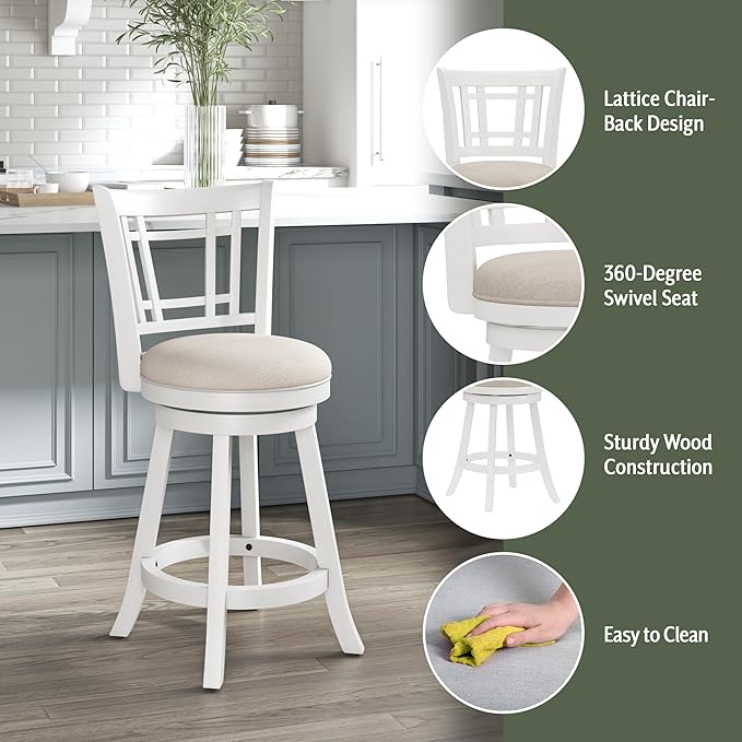 Hillsdale Fairfox 24.5" Wood Swivel Counter Height Stool, White