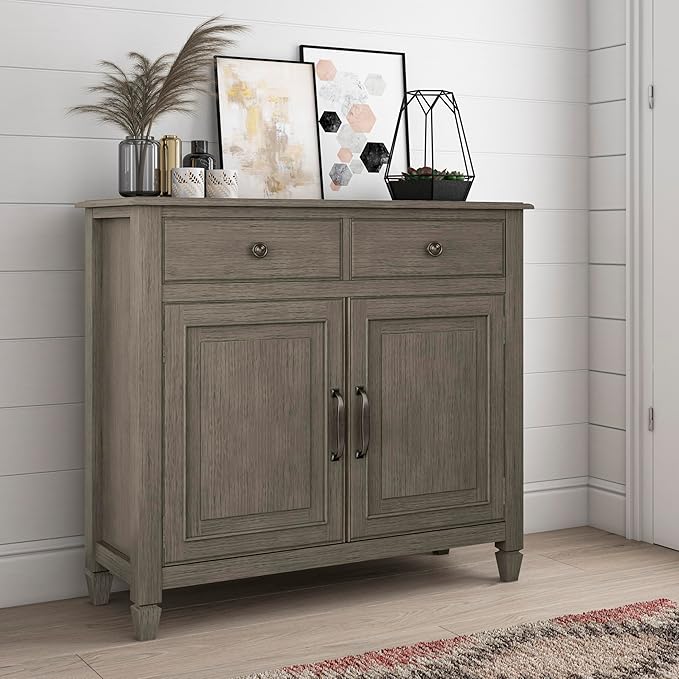 SIMPLIHOME Connaught 40-inch Wide Solid Wood Storage Cabinet in Farmhouse Grey for Entryway, Living Room, Organizer for Hats, Gloves, Shoes, Keys, Slim Design, Traditional Style