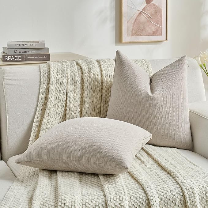 FUTEI Oatmeal Decorative Throw Pillow Covers 26x26 Inch Set of 2,Soft Cozy Wheat Ear Striped Patterns Euro Pillow Shams,Modern Home Decor for Couch Bed Living Room