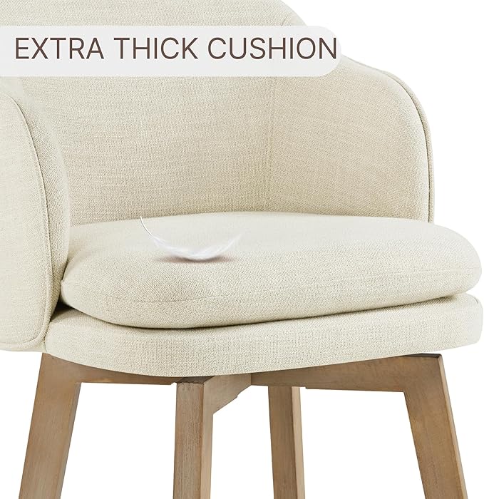 Counter Height Barstools 26 inch Upholstered Swivel Bar Stools with Back and Wood Legs for Kitchen Island,Set of 2,Linen Fabric
