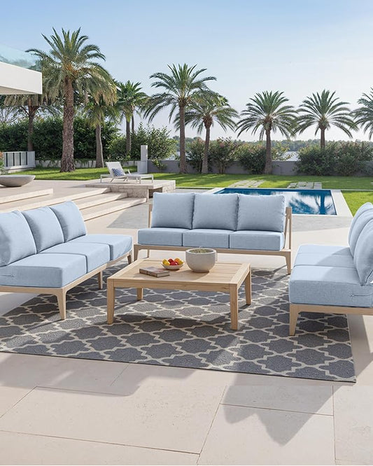 Luxury 24x24x6 Inch Outdoor Chair Cushions Set of 4 - Heavy Duty Water-Resistant Comfy Cushion for Patio Furniture Set Dining Gliding Rocking Chairs Loveseat L-Shape Sofa - Baby Blue