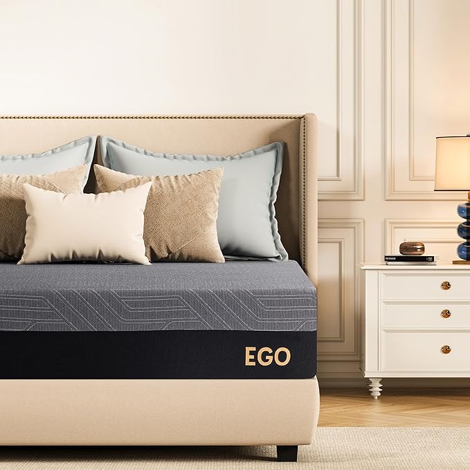 EGOHOME 10 Inch Queen Memory Foam Mattress for Back Pain, Cooling Copper Gel Bed in a Box, Foam Made in USA, CertiPUR-US Certified, Therapeutic Medium Firm, 60x80x10 Black