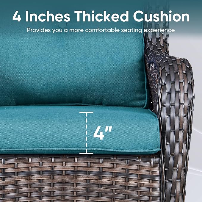 7-Piece Outdoor Patio Cushion Set - Fade & Water Resistant with Removable Olefin Cover, 22x24x4 Inch Memory Foam Cushions for Wicker Sectional Sof - Peacock Green/Buckle