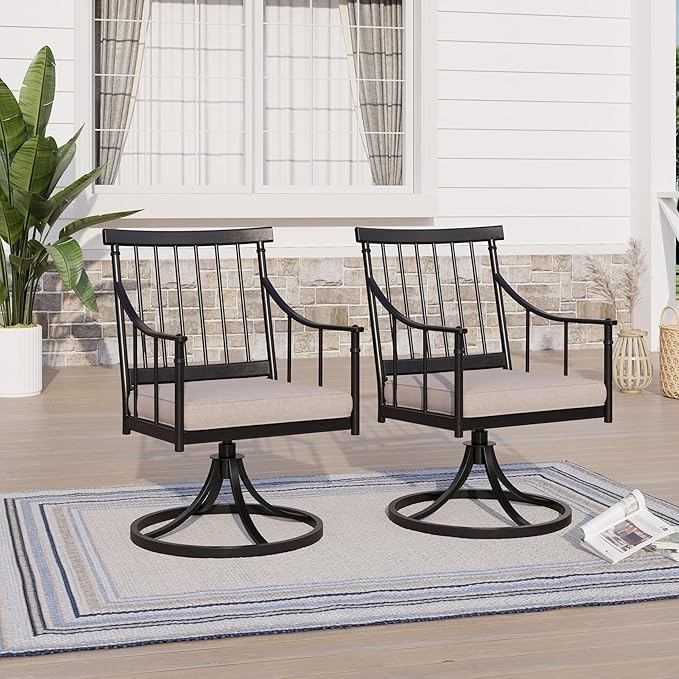 Sophia & William Swivel Patio Chairs Set of 6, Metal Rocker Patio Outdoor Dining Chairs Set with Seat Cushions, Wrought Iron Patio Bistro Furniture Chairs with Armrest for Garden, Yard, 6 Pack