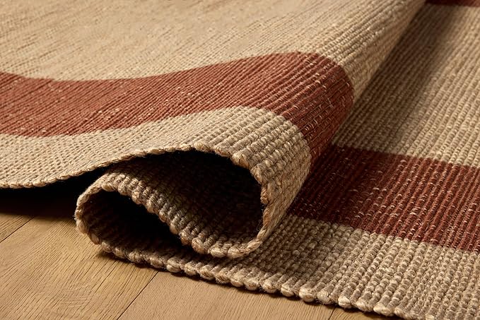 Loloi Leanne Ford Weatherstaff Collection WTS-02 Natural/Brick 7'-9" x 9'-9" Area Rug Jute, Striped, Neutral, Living Room, Bedroom, Dining Room