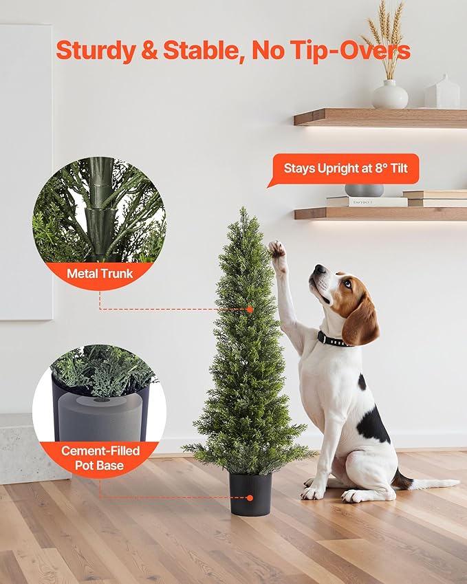 VEVOR Artificial Cedar Topiary Trees, 36 inch 2 Set Faux Pine Shrubs Plants, Fake Silk Tree Look Real, Easy Assembly for Decor Front Porch Outdoor Patio Garden Balcony Backyard Indoor Office(3FT