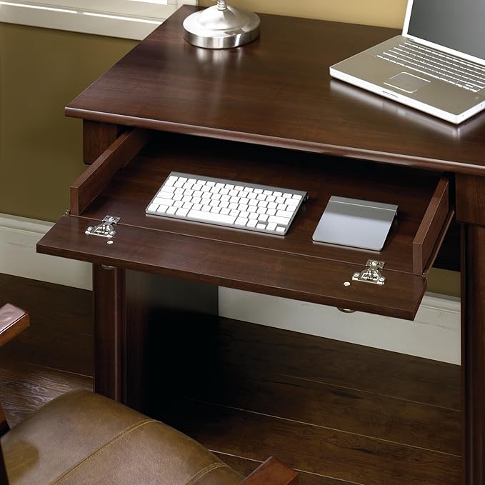 Sauder Palladia Computer Desk with Drawers, Home Office Desk with File Cabinet Storage Drawer, Cable Management, Keyboard Tray, in Select Cherry Finish