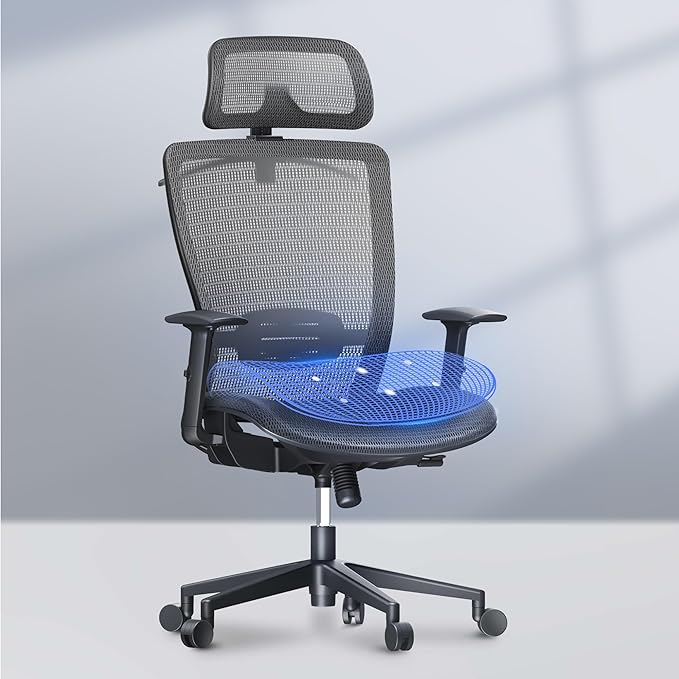 FLEXISPOT OC3 Air Ergonomic Office Chair Mesh Back Swivel Computer Chair Executive Office Desk Chairs with Adjustable Lumbar Support/2D Headrest/Lockable Backrest, Mesh Seat Cushion, Gray