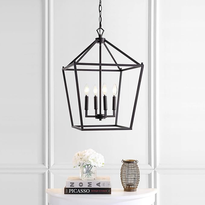 JONATHAN Y JYL7437A Pagoda Lantern Dimmable Adjustable Metal LED Pendant Classic Traditional Farmhouse Dining Room Living Room Kitchen Foyer Bedroom Hallway, 16 in, Oil Rubbed Bronze