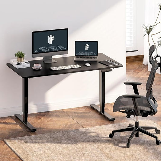 FLEXISPOT E6 3 Stages Dual Motor Electric Standing Desk 48x24 Inch Whole-Piece Board Height Adjustable Electric Sit Stand Desk(Black Frame + Black Desktop, 2 Packages)