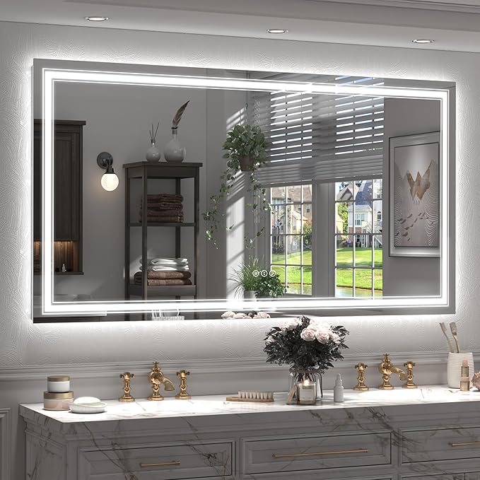 66x36 LED Bathroom Mirror, Lighted Mirror for Bathroom Wall, Backlit and Front lit, Dimmable, Anti-Fog, Shatterpoof, Memory (Horizontal/Vertical)