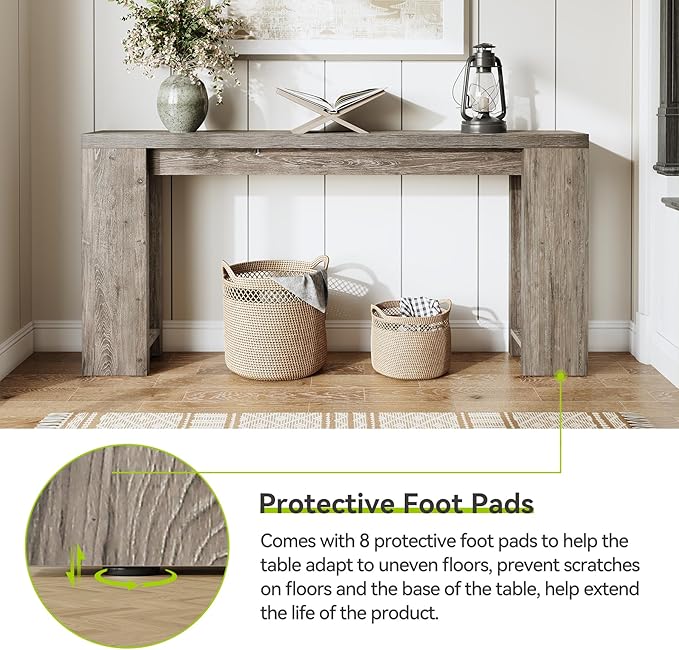 LITTLE TREE 70.9-Inch Long Entryway Table, Farmhouse Sofa Console Table for Living Room, Entryway, Hallway, Grey