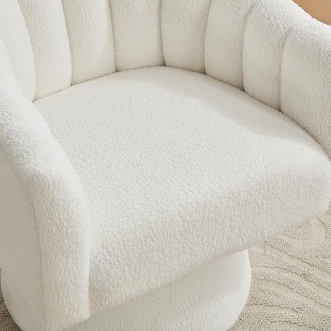 Swivel Accent Chair Set of 2, Upholstered Teddy 360° Swivel Barrel Chair for Living Room Overstuffed Bouncle Reading Chair Round Armchair for Bedroom,Vanity,Office-White