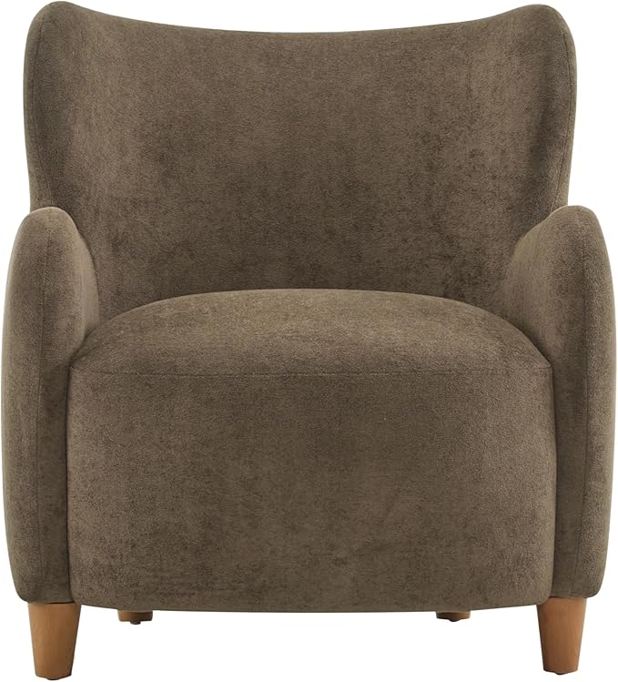 Christopher Knight Home Auden Wingback Accent Chair, Fabric Club Chair, Velvet Upholstered Armchair, Curved Backrest Single Sofa, Soft Cushion Seating, Reading Lounge Chair for Living Room, Brown