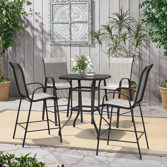 Amopatio Outdoor Stools Set of 8, Comfortable High Back Patio Chairs, All-Weather Textile Patio Bar Stools, Sturdy for Backyard, Porch, Balcony, Light Grey