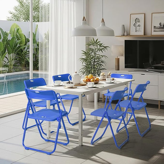 Karl home 10 Pcs Folding Chair, 300LBS Lightweight Foldable Plastic Chair, Reinforced Metal Frame Easy to Fold & Store for Indoor & Outdoor, Wedding, Party, Meeting Room, Patio and Garden, Blue