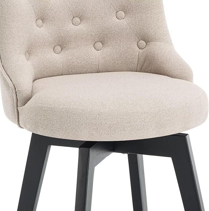 MINCETA Set of 2 Upholstered Bar Stools - 26 Inch Swivel Counter Height Stools with Low Tufted Back, Footrest & Performance Fabric - Round Seat for Kitchen Island & Home Bar Beige