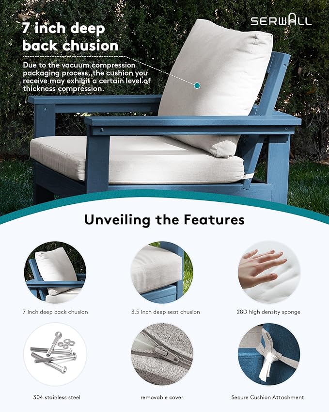 SERWALL HDPE Patio Furniture Set, 7-Piece Outdoor Sectional Sofa Set, All Weather Outdoor Couch Set for Deck, Lawn, Blue Frame with Khaki Cushion