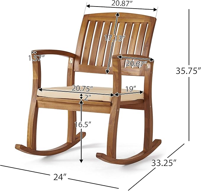 Christopher Knight Home Selma Acacia Rocking Chair with Cushion, Teak Finish
