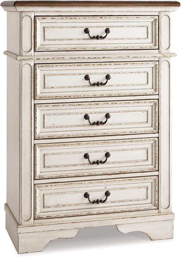 Signature Design by Ashley Realyn Vintage 5 Drawer Chest, White