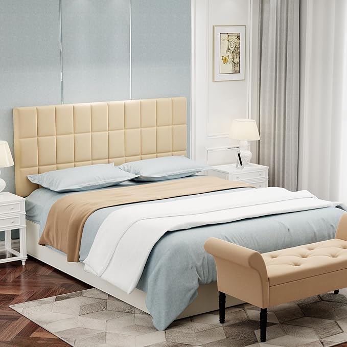 ALISH Velvet Tufted Headboard with Adjustable Height and Width, Foldable Upholstered Headboard with Metal Legs for King Size Metal and Wood Bed Frame (Apricot, King)