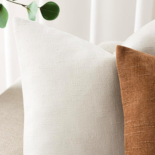 Foindtower Pack of 2 Soft Textured Chenille Throw Decorative Pillow Covers Lumbar Accent Solid Cushion Cover Neutral Farmhouse Pillow Case for Couch Sofa Bedroom Living Room 12x24 Inch, Ivory White