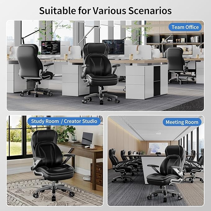 Big and Tall Office Chair, 600lbs Heavy Duty Desk Chair with 5D Arms, Adjustable Lumbar Support & Height, Tilt Function, PU Leather High Back Ergonomic Executive Computer Chair with 3'' Silent Casters