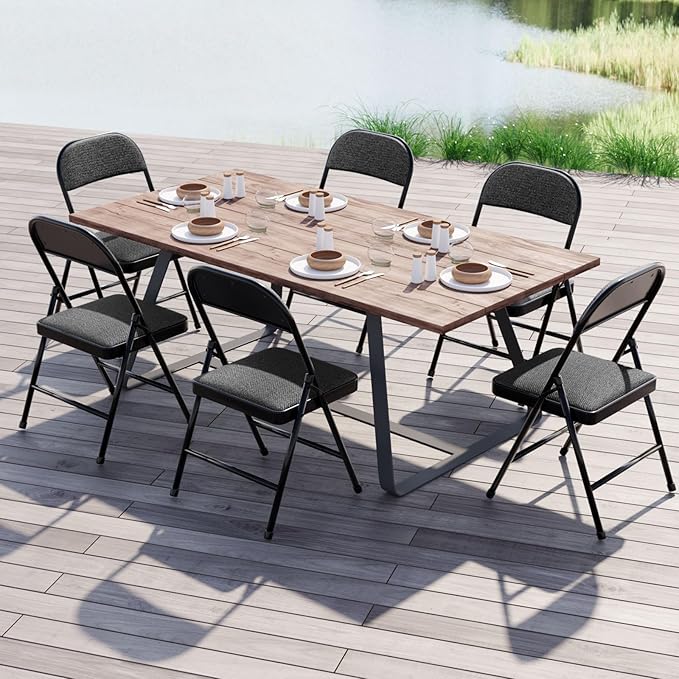 Nazhura 4 Pack Folding Chairs, Fabric Dining Chair Set with Padded Cushion and Back, Indoor Outdoo Seat for Home Office Events Wedding Party (Charcoal Fabric Seating)