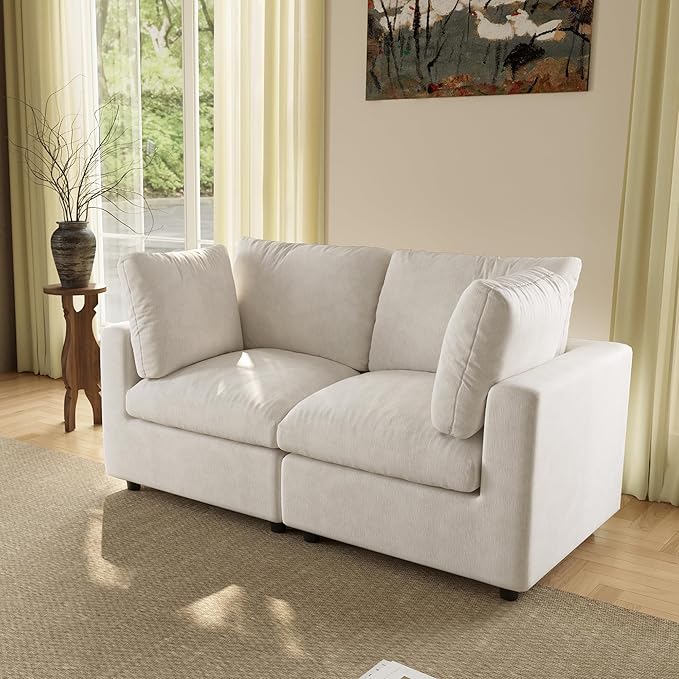 WJShome Sectional Couches for Living Room, 67 Inch Loveseat Sofa with Chenille Upholstery & Double Layer Cushions, Modern Apartment Size Modular Couch for Bedroom,Beige