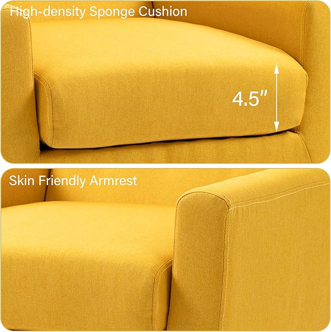 Accent Chair, Mid-Century Modern Fabric Chairs with Arms for Living Room, Comfy Upholstered Club Single Sofa Armchair for Bedroom Waiting Room with Solid Wood Frame (Fabric Yellow, Set of 1)