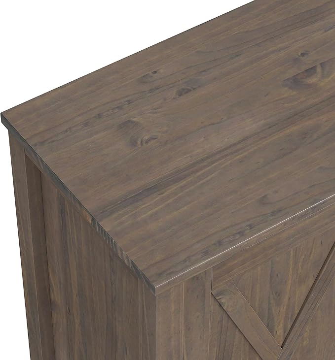 SIMPLIHOME Ela Solid Wood 32 inch Wide Transitional Low Storage Cabinet in Smoky Brown for The Living Room, Entryway and Family Room