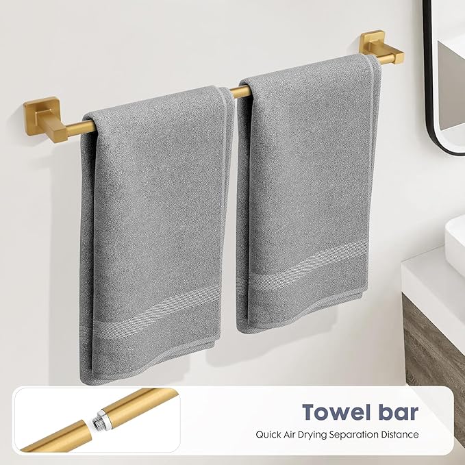 5 Pieces Brushed Gold Bathroom Hardware Accessories Set,Stainless Steel 23.6" Hand Towel Bar Set Gold, Toilet Paper Holder, Towel Holder Set,Towel Rack Set for Bathroom