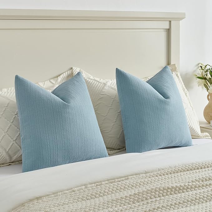 FUTEI Denim Blue Decorative Throw Pillow Covers 20x20 Inch Set of 2,Soft Cozy Wheat Ear Striped Patterns Cushion Cases,Modern Home Decor for Couch Bed Living Room