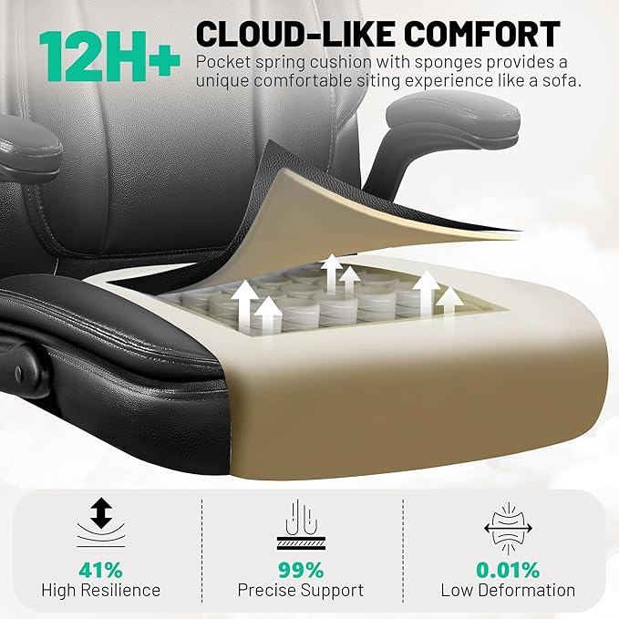 Office Chair, Ergonomic Desk Chair, Executive Leather Office Chairs with Lumbar Support, Adjustable Headrest & Armrests, Big and Tall Computer Chair, PC Chair with Rocking Function