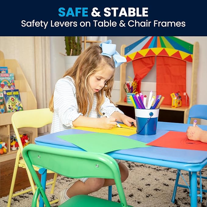 Flash Furniture Mindy Kids 5-Piece set Folding Square Table and Chairs Set for Daycare and Classrooms, Children's Activity Table and Chairs Set, Multicolor