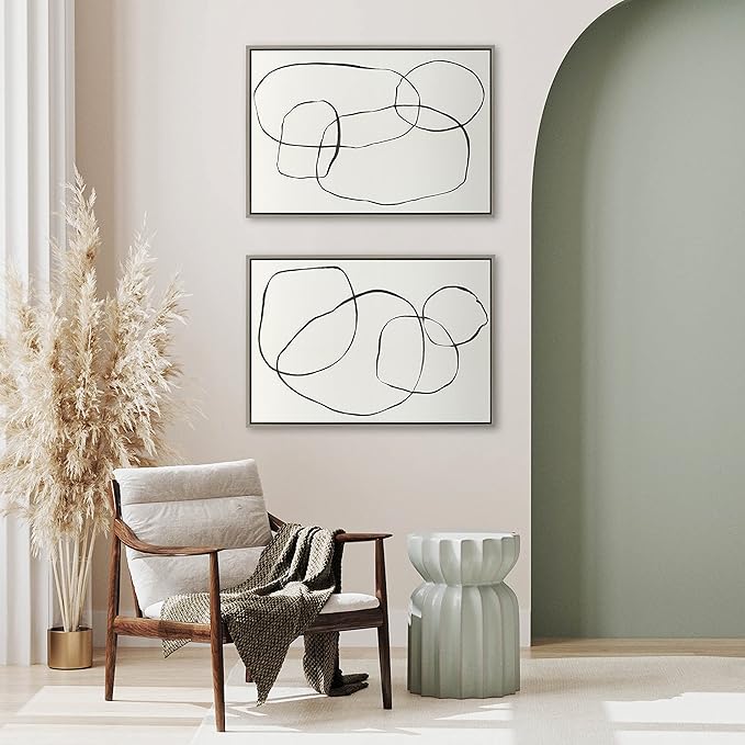 Kate and Laurel Sylvie 871 Modern Circles and 869 Going in Circles Framed Linen Textured Canvas Art Set by Teju Reval of SnazzyHues, 2 Piece Set 23x33 Gray, Contemporary Abstract Wall Art Décor Set