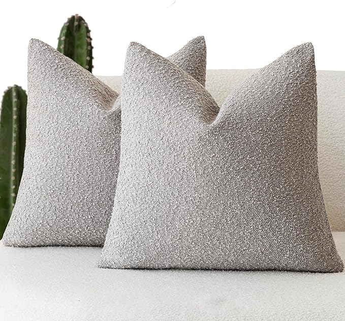 Foindtower Pack of 2, Decorative Textured Boucle Throw Pillow Covers Accent Solid Pillow Cases Cozy Soft Couch Cushion Case for Chair Sofa Bedroom Living Room Home Decor 22 x 22 Inch Neutral Grey