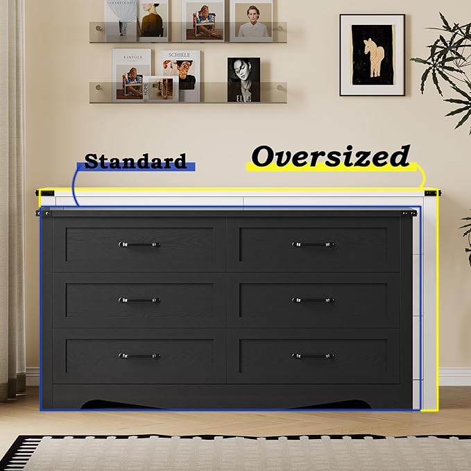 6-Drawer Dresser for Bedroom, Modern Wooden Chest of Drawers with Metal Handles, Anti-Tipping Design, Sturdy and Stable Storage Organizer for Living Room, Entryway, Home Office