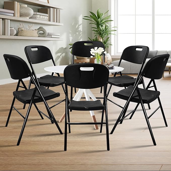 10 Pack Folding Chair, 700 lb Weight Capacity,Indoor/Outdoor Heavy Duty Foldable Chairs for Restaurants, Kitchens, Picnics, Races, Parties & Weddings. (10, Black)