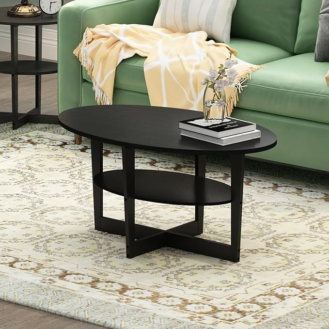 Furinno Oval Coffee Table, Walnut