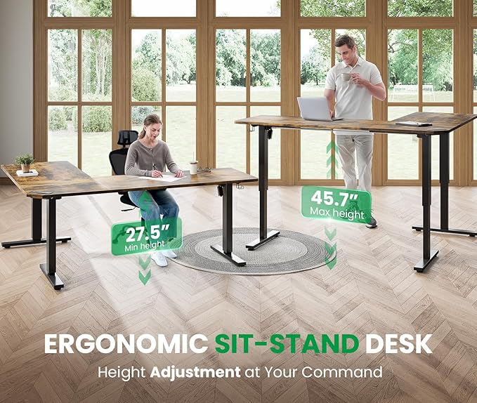 SIAGO L-Shaped Standing Desk - 63 x 55 Inch Adjustable Corner Standing Desk with Charging Station - L Shape Sit Stand Table with Memory Controller, Splice Board for Home Office
