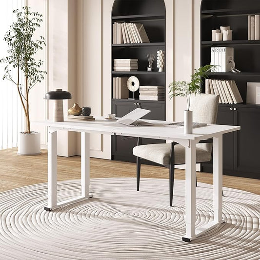 4 Legs Standing Desk, Large 63x28 Inches Electric Adjustable Height Desk with Splice Board, Stand Up Desks Home Office Computer Workstation, White