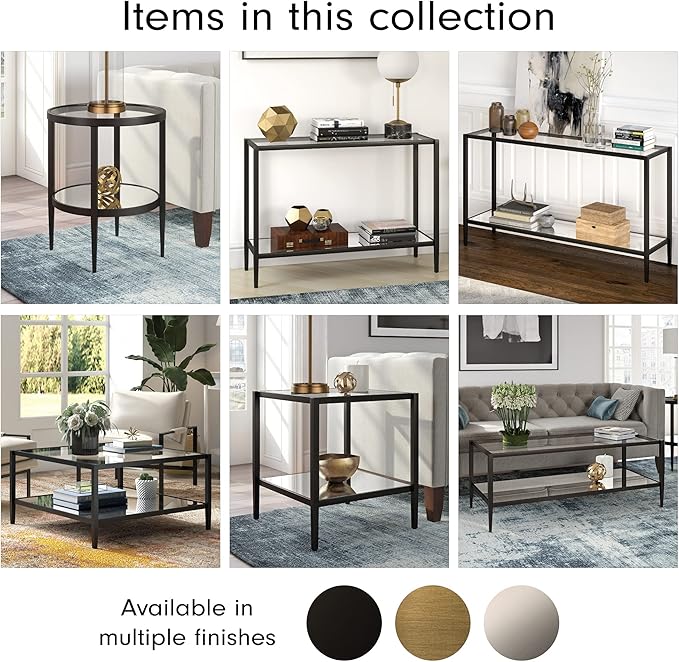 Henn&Hart 20" Wide Square Side Table with Mirror Shelf in Blackened Bronze, Table for Living Room, Bedroom