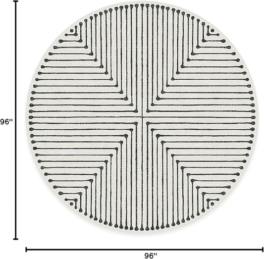 RUGGABLE x Jonathan Adler Machine Washable Area Rug – Inkdrop Black & Ivory 8 ft Round, Stain-Resistant, Non-Slip – Large Rugs for Living Room, Bedroom, Hallway, Entryway & Office–with Standard Pad
